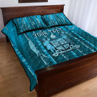 Personalised Fiji Language Week Sugarcane Masi Quilt Bed Set Blue Tapa Tribal Pattern