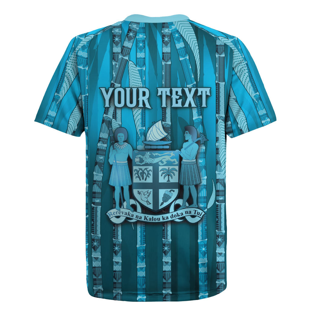 Personalised Fiji Language Week Sugarcane Masi Rugby Jersey Blue Tapa Tribal Pattern