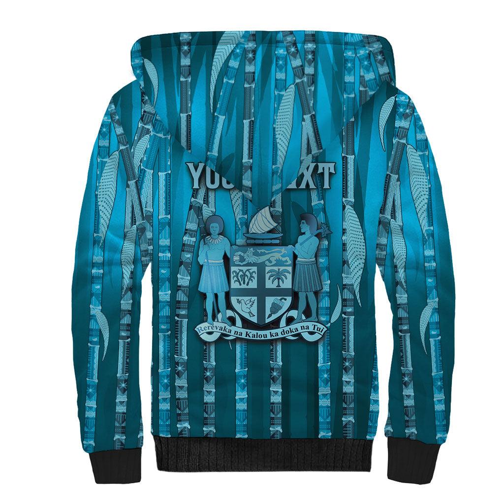 Personalised Fiji Language Week Sugarcane Masi Sherpa Hoodie Blue Tapa Tribal Pattern