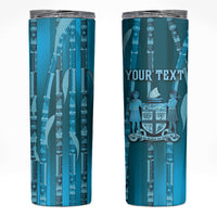 Personalised Fiji Language Week Sugarcane Masi Skinny Tumbler Blue Tapa Tribal Pattern