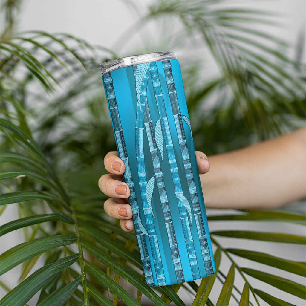 Personalised Fiji Language Week Sugarcane Masi Skinny Tumbler Blue Tapa Tribal Pattern