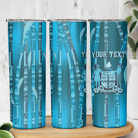 Personalised Fiji Language Week Sugarcane Masi Skinny Tumbler Blue Tapa Tribal Pattern
