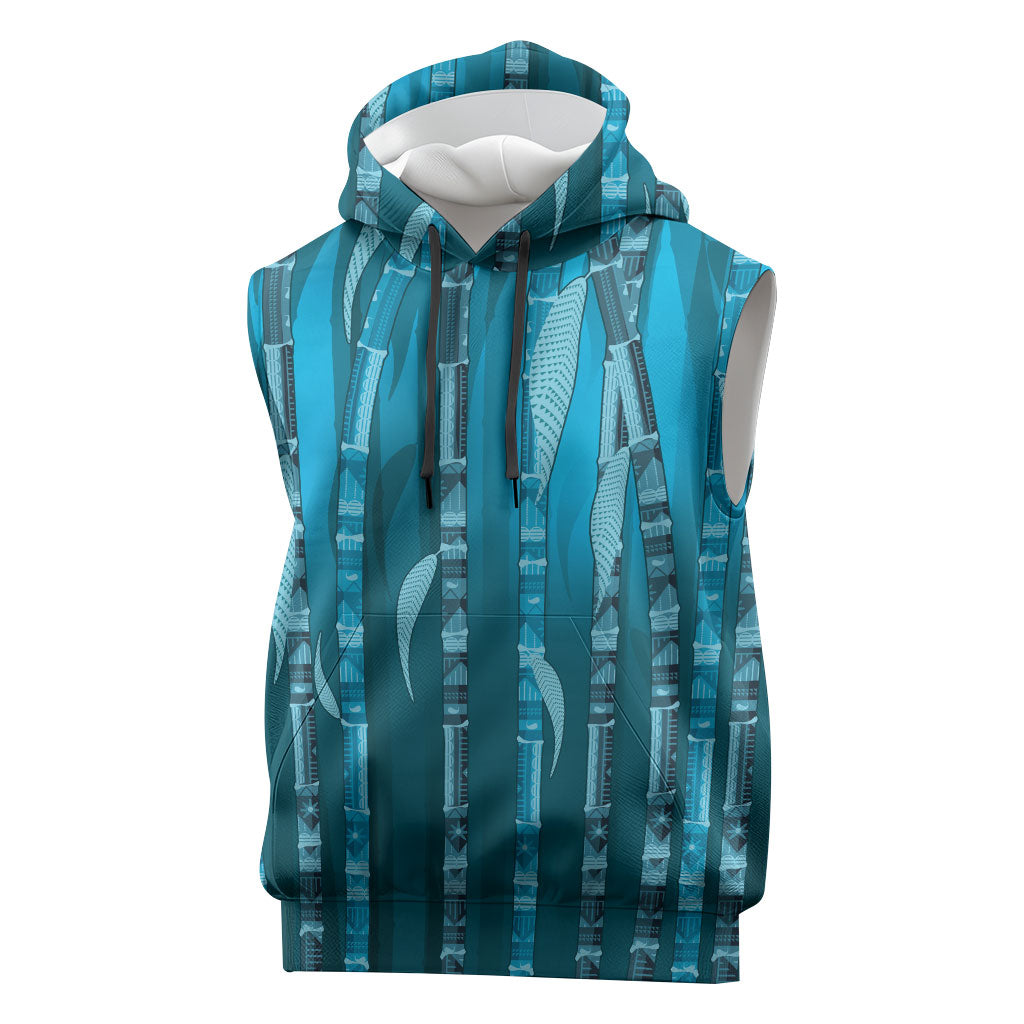 Personalised Fiji Language Week Sugarcane Masi Sleeveless Hoodie Blue Tapa Tribal Pattern