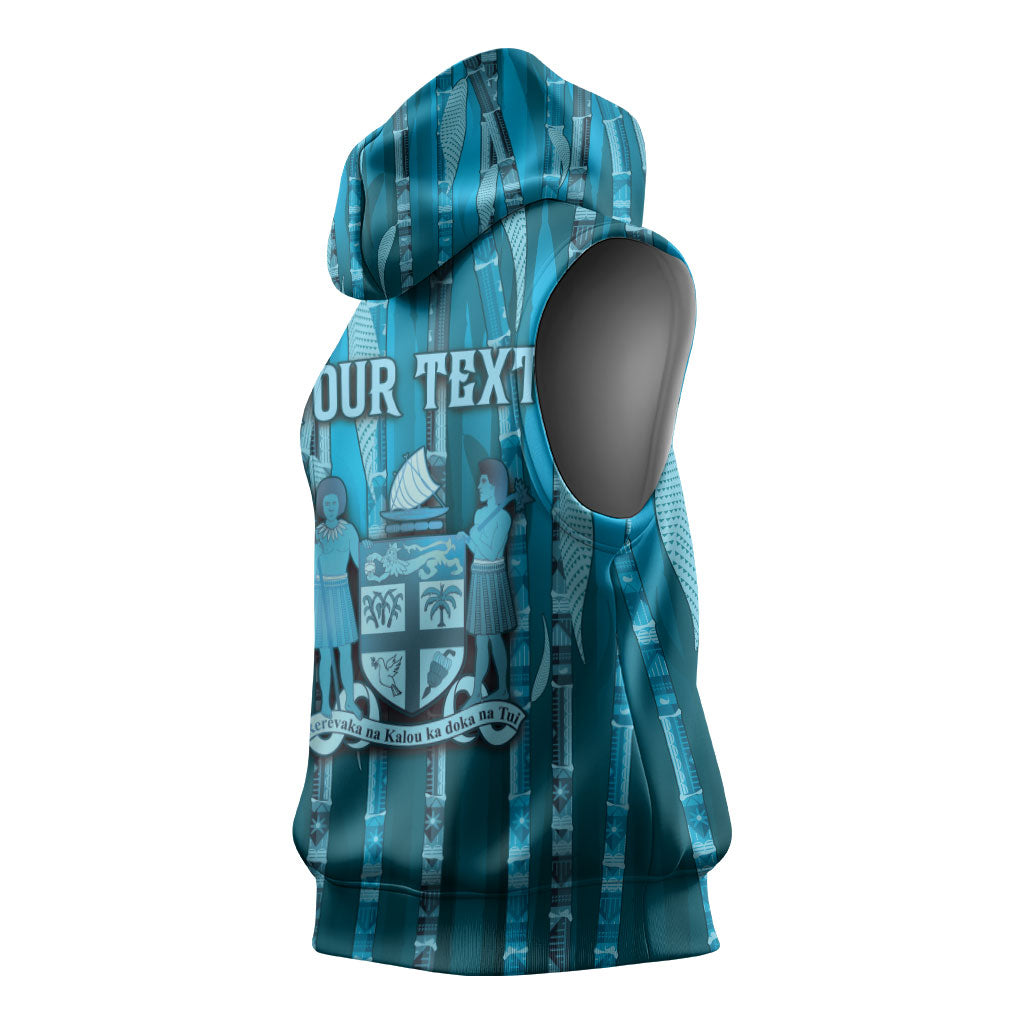 Personalised Fiji Language Week Sugarcane Masi Sleeveless Hoodie Blue Tapa Tribal Pattern