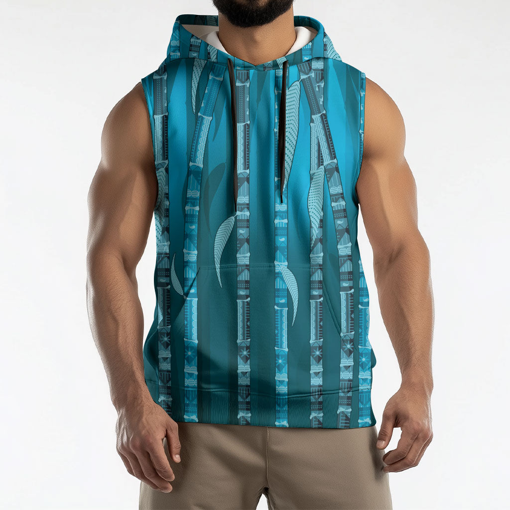 Personalised Fiji Language Week Sugarcane Masi Sleeveless Hoodie Blue Tapa Tribal Pattern