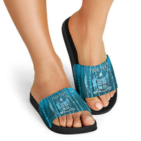 Personalised Fiji Language Week Sugarcane Masi Slide Sandals Blue Tapa Tribal Pattern
