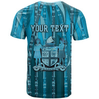 Personalised Fiji Language Week Sugarcane Masi T Shirt Blue Tapa Tribal Pattern