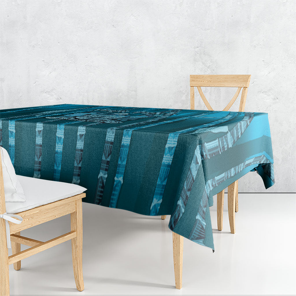 Personalised Fiji Language Week Sugarcane Masi Tablecloth Blue Tapa Tribal Pattern