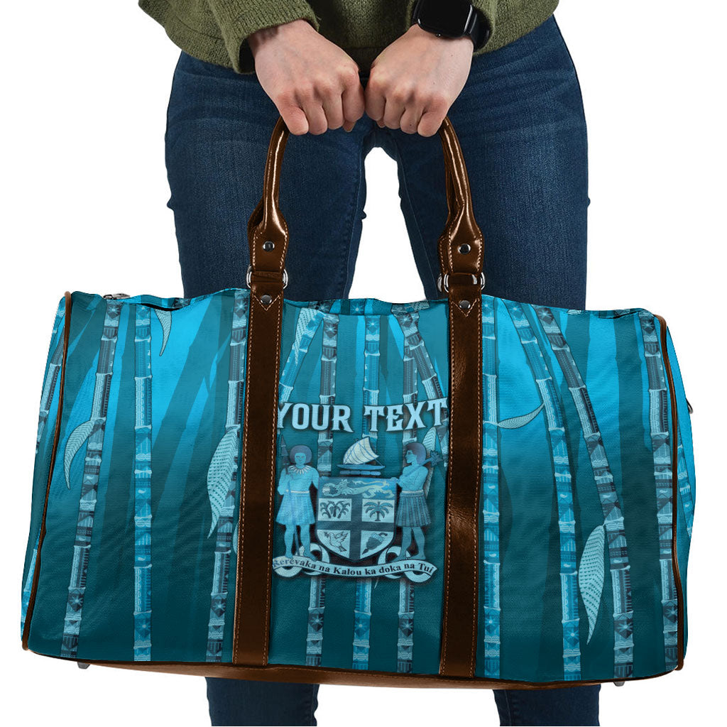 Personalised Fiji Language Week Sugarcane Masi Travel Bag Blue Tapa Tribal Pattern