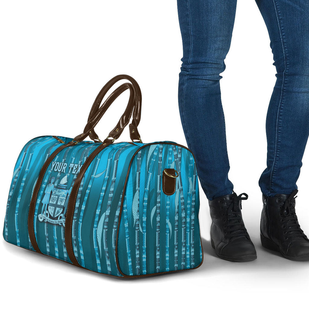 Personalised Fiji Language Week Sugarcane Masi Travel Bag Blue Tapa Tribal Pattern