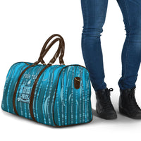 Personalised Fiji Language Week Sugarcane Masi Travel Bag Blue Tapa Tribal Pattern