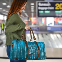 Personalised Fiji Language Week Sugarcane Masi Travel Bag Blue Tapa Tribal Pattern