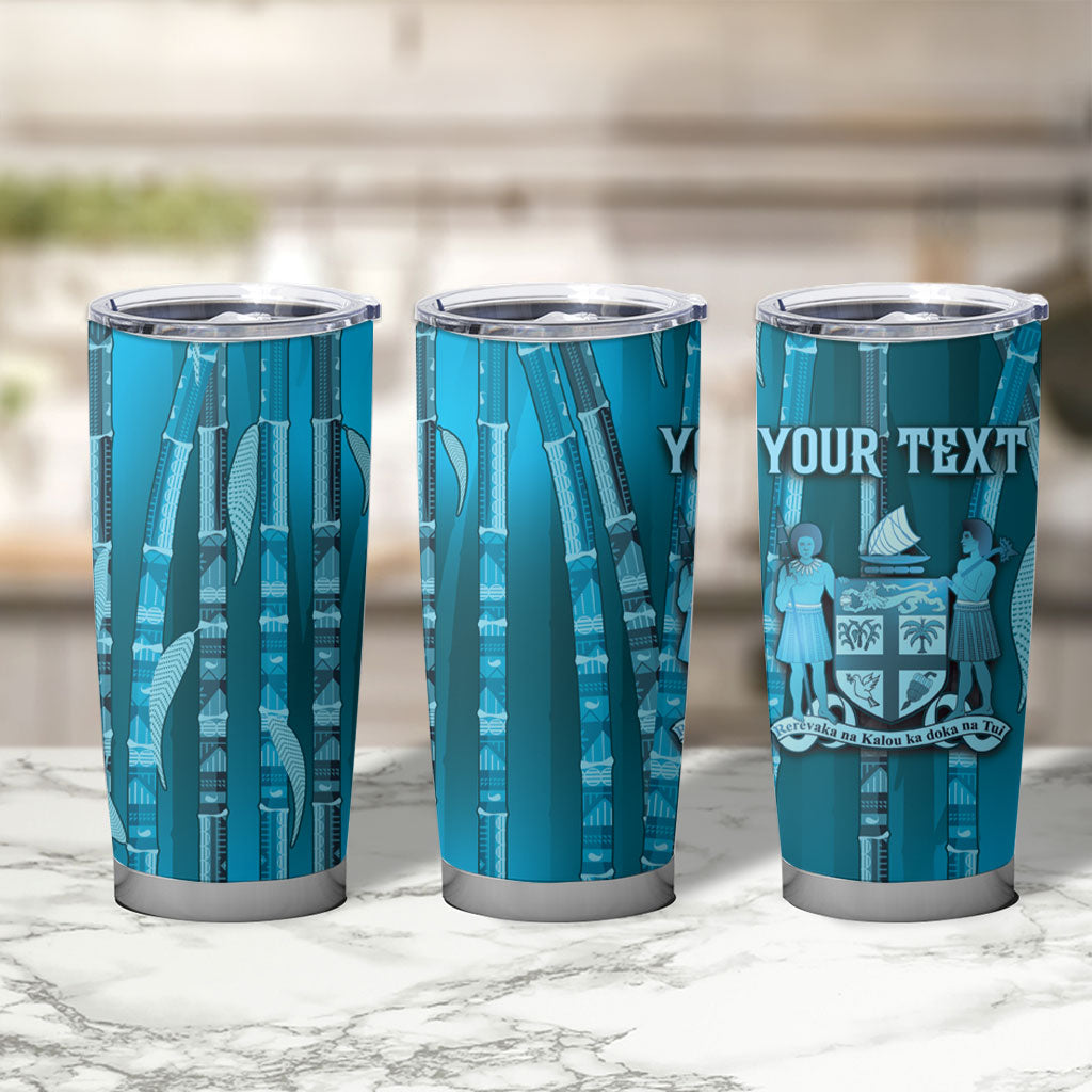 Personalised Fiji Language Week Sugarcane Masi Tumbler Cup Blue Tapa Tribal Pattern