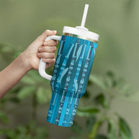 Personalised Fiji Language Week Sugarcane Masi Tumbler With Handle Blue Tapa Tribal Pattern