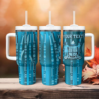Personalised Fiji Language Week Sugarcane Masi Tumbler With Handle Blue Tapa Tribal Pattern