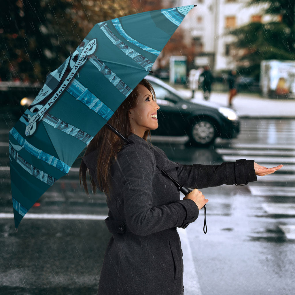 Personalised Fiji Language Week Sugarcane Masi Umbrella Blue Tapa Tribal Pattern