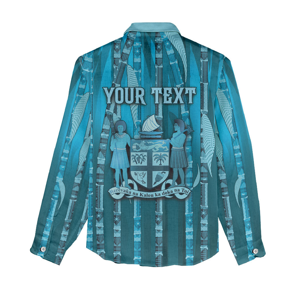 Personalised Fiji Language Week Sugarcane Masi Women Casual Shirt Blue Tapa Tribal Pattern