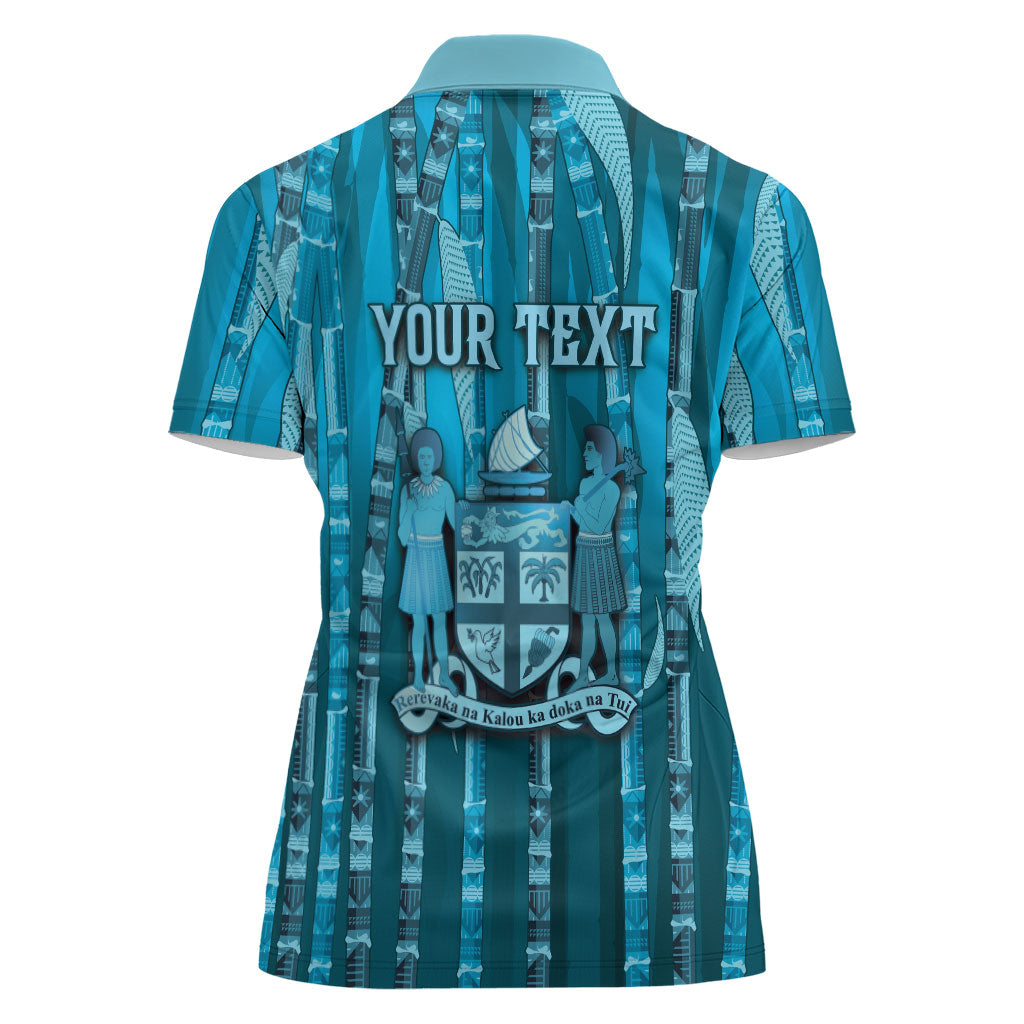 Personalised Fiji Language Week Sugarcane Masi Women Polo Shirt Blue Tapa Tribal Pattern