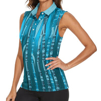 Personalised Fiji Language Week Sugarcane Masi Women Sleeveless Polo Shirt Blue Tapa Tribal Pattern