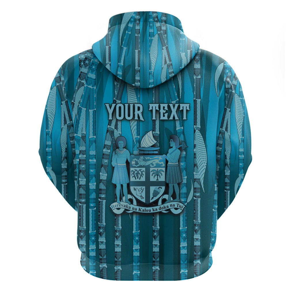 Personalised Fiji Language Week Sugarcane Masi Zip Hoodie Blue Tapa Tribal Pattern