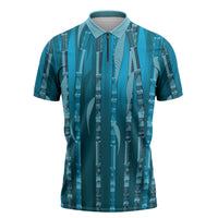 Personalised Fiji Language Week Sugarcane Masi Zipper Polo Shirt Blue Tapa Tribal Pattern