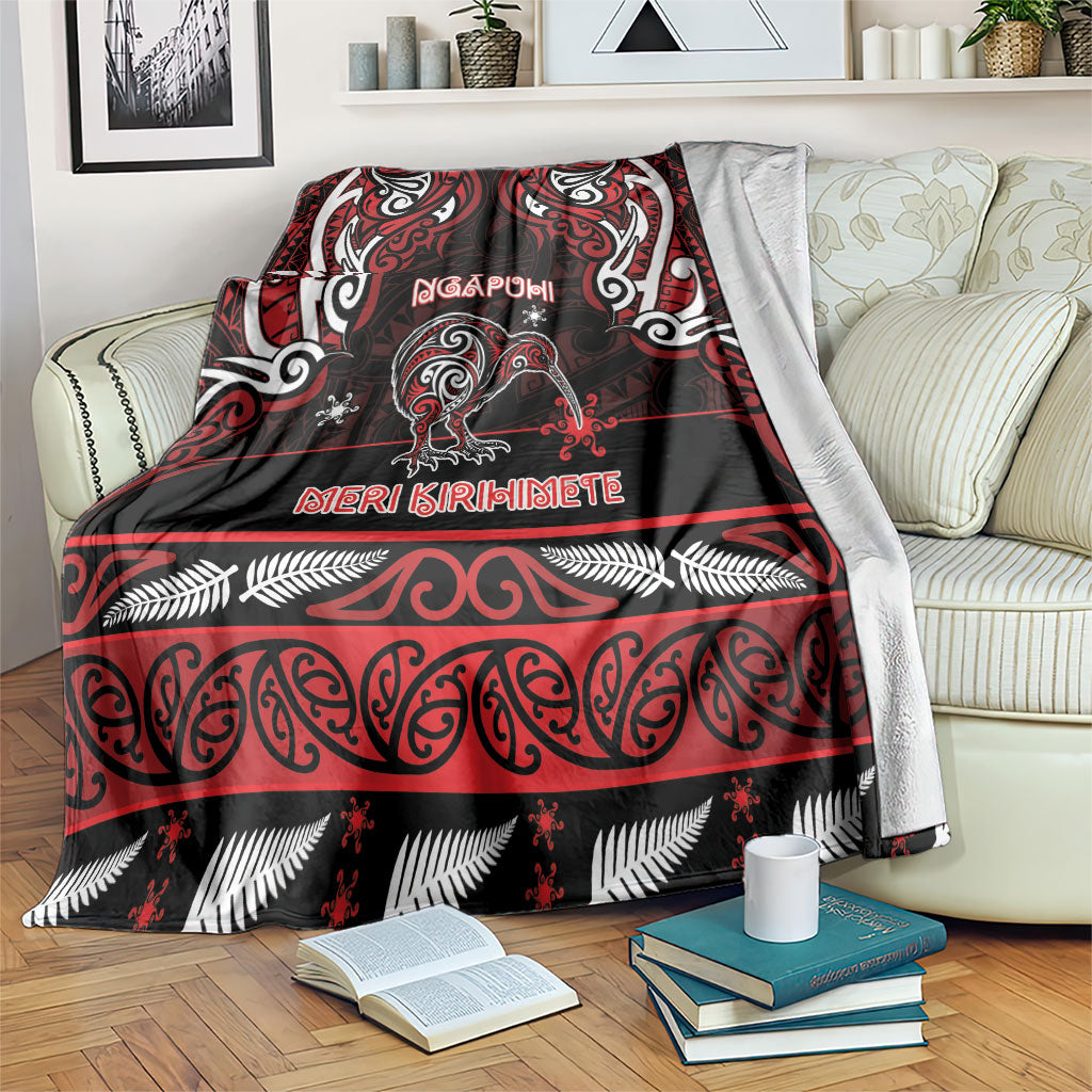 Ngapuhi Aotearoa Meri Kirihimete Blanket Maori Kiwi Bird Silver Fern Koru Pattern