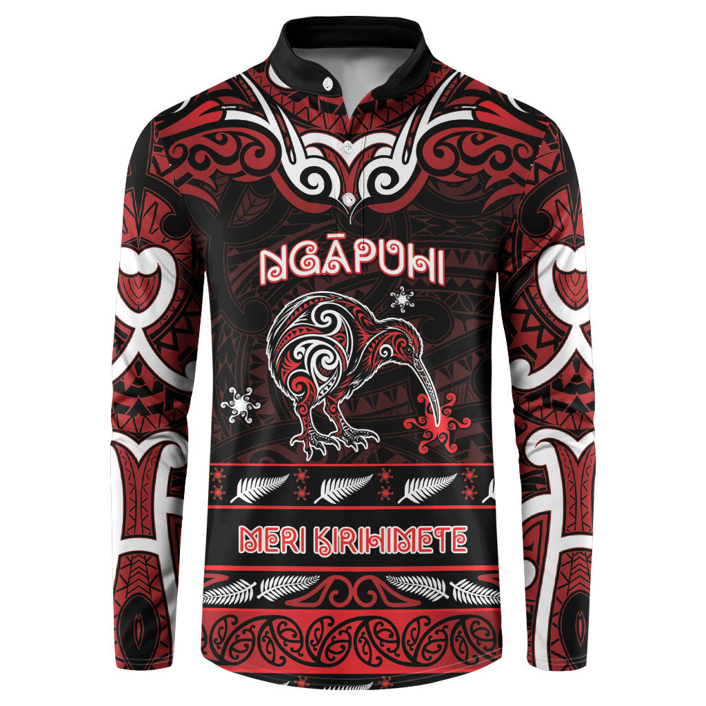 Personalised Ngapuhi Aotearoa Meri Kirihimete Button Sweatshirt Maori Kiwi Bird Silver Fern Koru Pattern