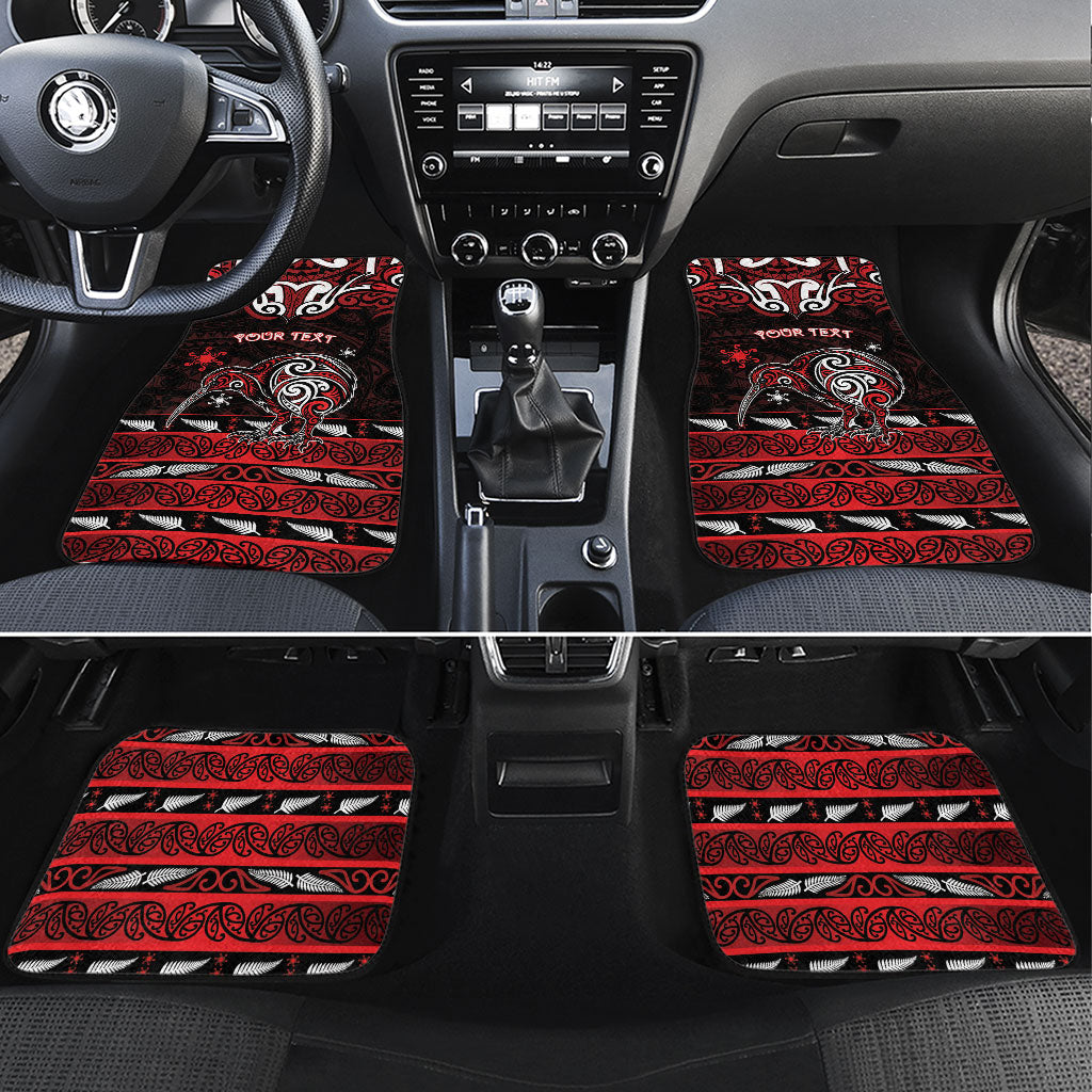 Personalised Ngapuhi Aotearoa Meri Kirihimete Car Mats Maori Kiwi Bird Silver Fern Koru Pattern