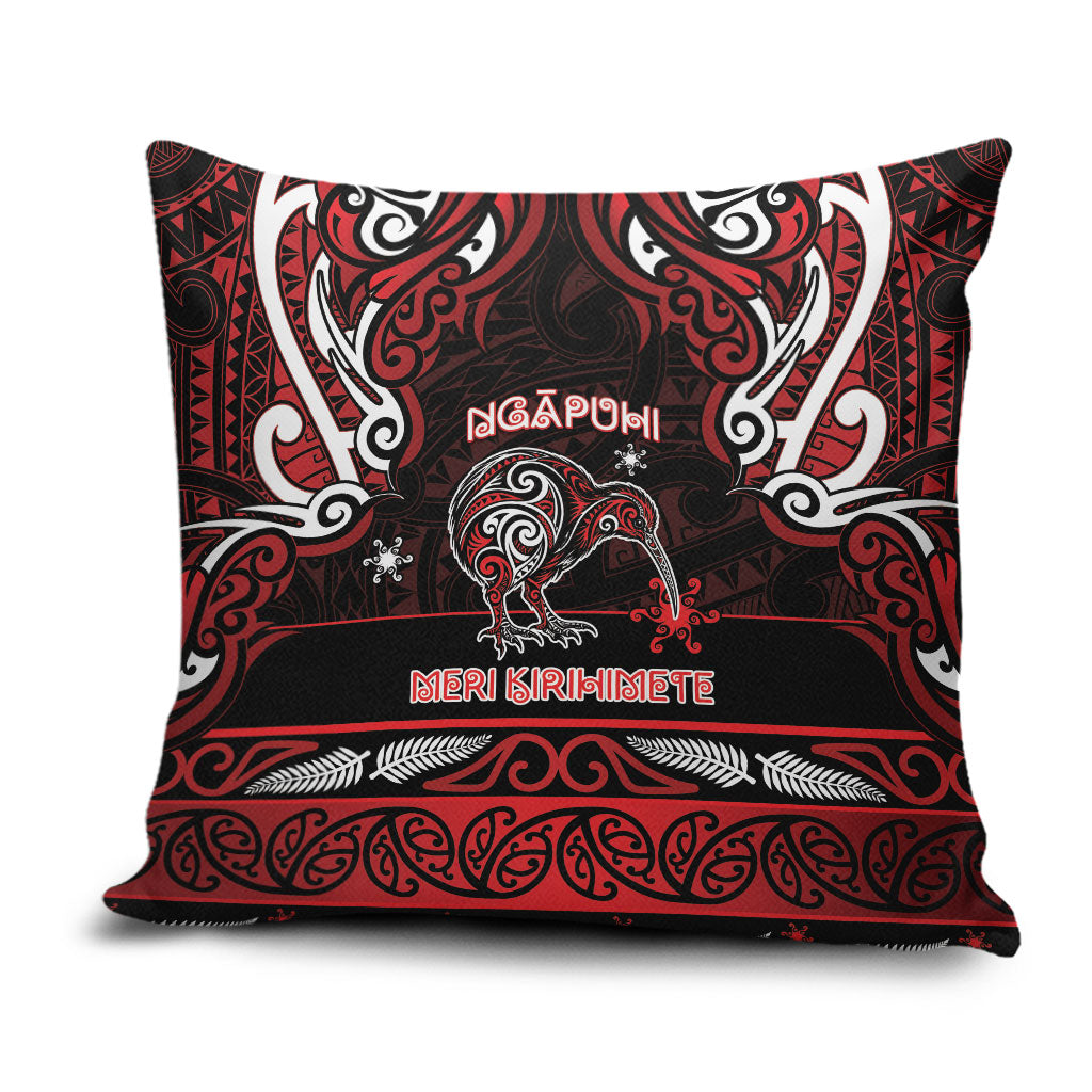 Ngapuhi Aotearoa Meri Kirihimete Pillow Cover Maori Kiwi Bird Silver Fern Koru Pattern