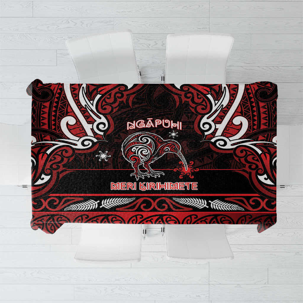 Ngapuhi Aotearoa Meri Kirihimete Tablecloth Maori Kiwi Bird Silver Fern Koru Pattern
