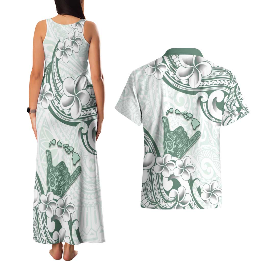 Aloha Hawaii Shaka Couples Matching Tank Maxi Dress and Hawaiian Shirt Hang Loose Mint Version - Polynesian Pride