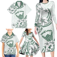 Aloha Hawaii Shaka Family Matching Long Sleeve Bodycon Dress and Hawaiian Shirt Hang Loose Mint Version - Polynesian Pride