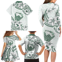 Aloha Hawaii Shaka Family Matching Long Sleeve Bodycon Dress and Hawaiian Shirt Hang Loose Mint Version - Polynesian Pride