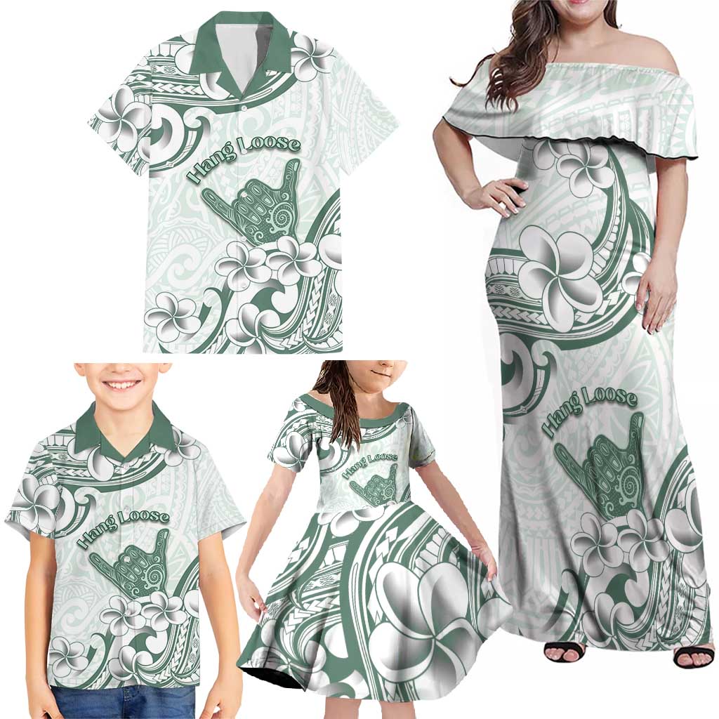 Aloha Hawaii Shaka Family Matching Off Shoulder Maxi Dress and Hawaiian Shirt Hang Loose Mint Version - Polynesian Pride
