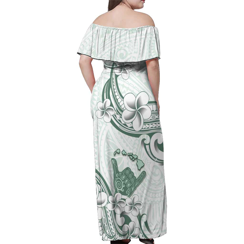 Aloha Hawaii Shaka Family Matching Off Shoulder Maxi Dress and Hawaiian Shirt Hang Loose Mint Version - Polynesian Pride