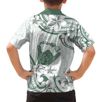 Aloha Hawaii Shaka Family Matching Short Sleeve Bodycon Dress and Hawaiian Shirt Hang Loose Mint Version - Polynesian Pride