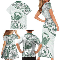 Aloha Hawaii Shaka Family Matching Short Sleeve Bodycon Dress and Hawaiian Shirt Hang Loose Mint Version - Polynesian Pride