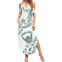 Aloha Hawaii Shaka Family Matching Summer Maxi Dress and Hawaiian Shirt Hang Loose Mint Version - Polynesian Pride