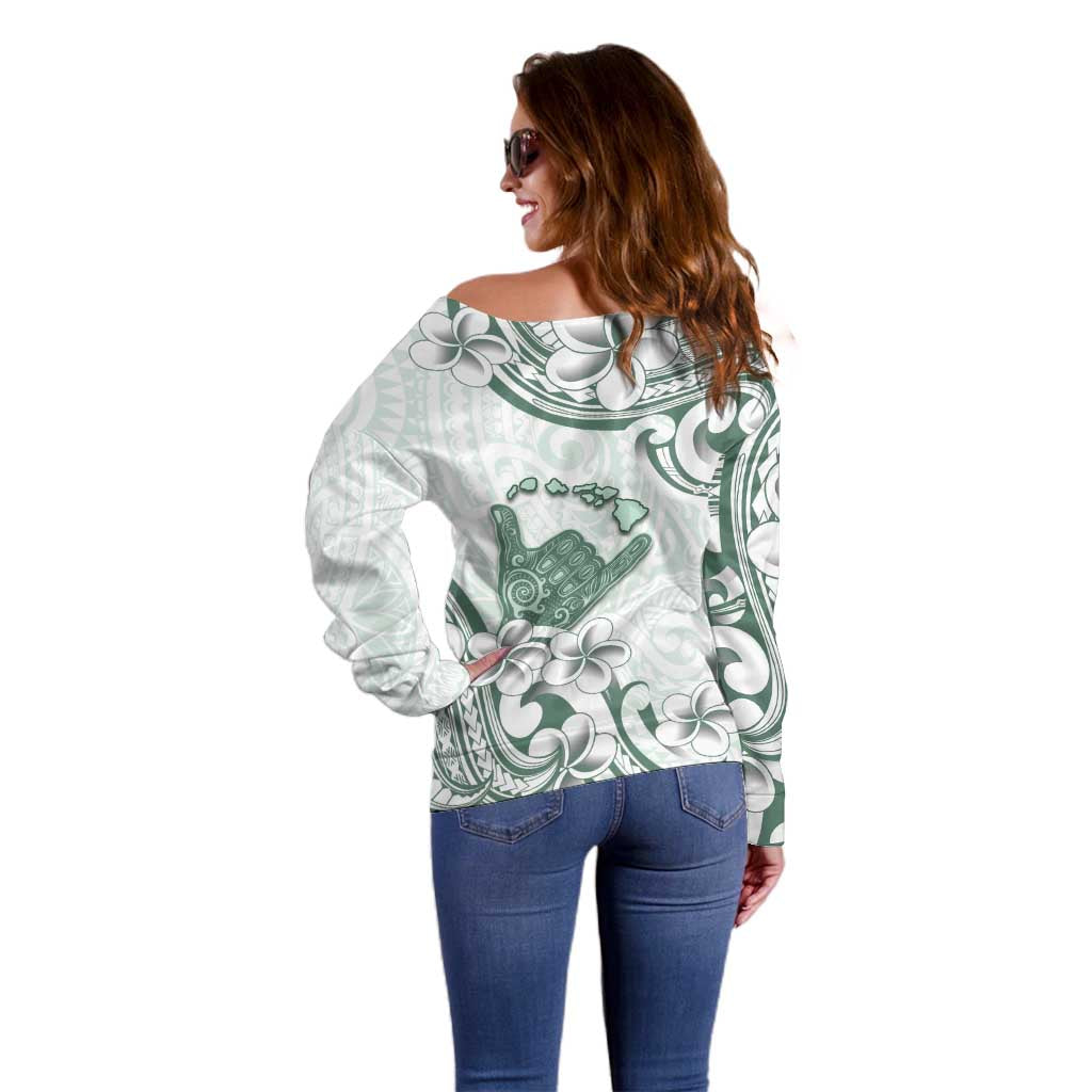 Aloha Hawaii Shaka Off Shoulder Sweater Hang Loose Mint Version - Polynesian Pride