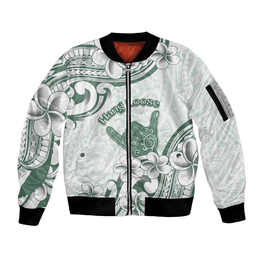 Aloha Hawaii Shaka Sleeve Zip Bomber Jacket Hang Loose Mint Version DT05 Unisex Mint - Polynesian Pride