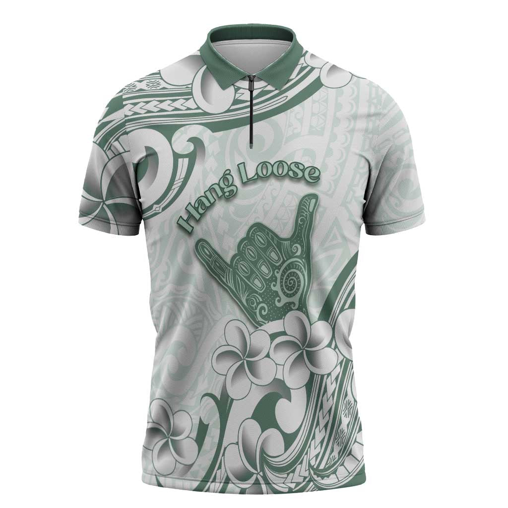 Aloha Hawaii Shaka Zipper Polo Shirt Hang Loose Mint Version - Polynesian Pride