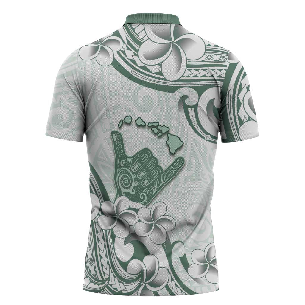 Aloha Hawaii Shaka Zipper Polo Shirt Hang Loose Mint Version - Polynesian Pride