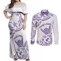 Aloha Hawaii Shaka Couples Matching Off Shoulder Maxi Dress and Long Sleeve Button Shirt Hang Loose Purple Version - Polynesian Pride