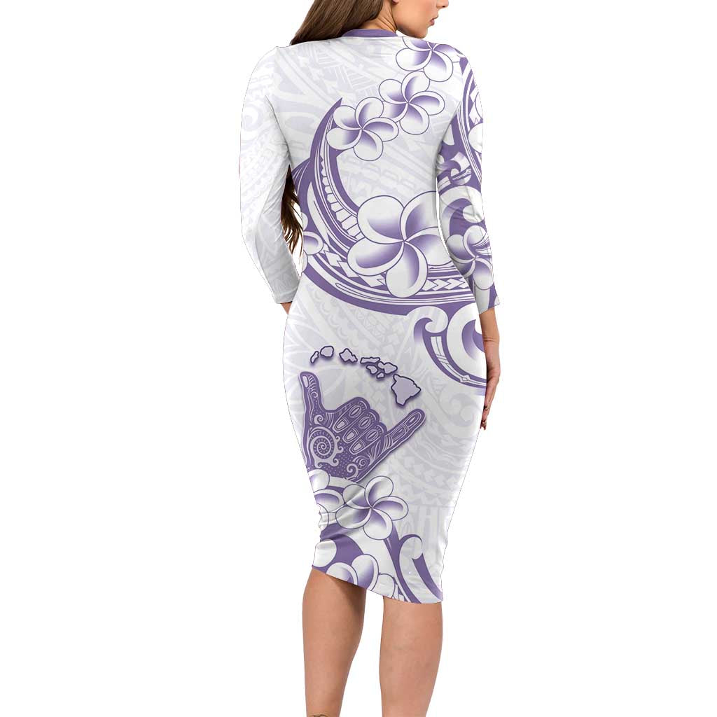 Aloha Hawaii Shaka Long Sleeve Bodycon Dress Hang Loose Purple Version - Polynesian Pride