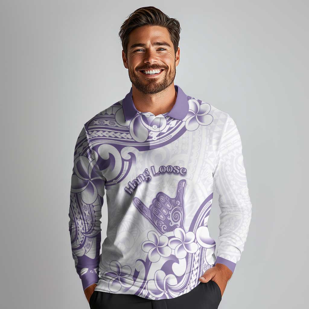 Aloha Hawaii Shaka Long Sleeve Polo Shirt Hang Loose Purple Version - Polynesian Pride