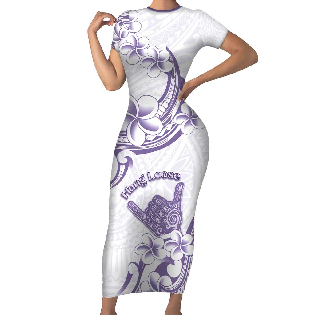 Aloha Hawaii Shaka Short Sleeve Bodycon Dress Hang Loose Purple Version - Polynesian Pride