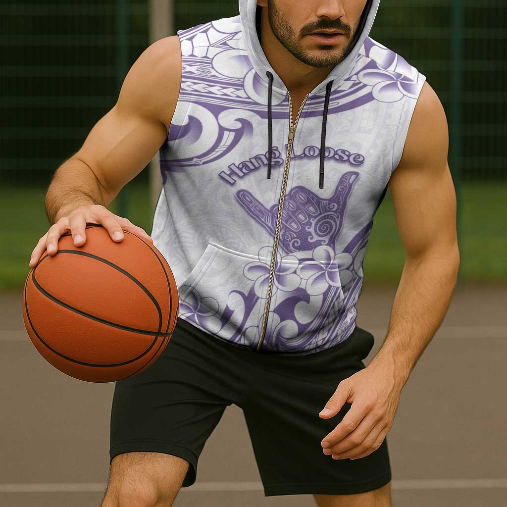 Aloha Hawaii Shaka Sleeveless Zip Hoodie Hang Loose Purple Version - Polynesian Pride
