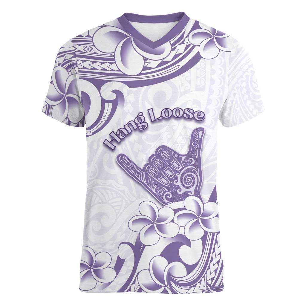 Aloha Hawaii Shaka Women V-Neck T-Shirt Hang Loose Purple Version - Polynesian Pride