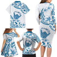 Aloha Hawaii Shaka Family Matching Long Sleeve Bodycon Dress and Hawaiian Shirt Hang Loose Blue Version - Polynesian Pride
