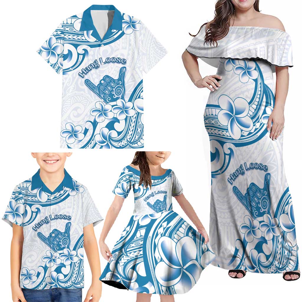Aloha Hawaii Shaka Family Matching Off Shoulder Maxi Dress and Hawaiian Shirt Hang Loose Blue Version - Polynesian Pride